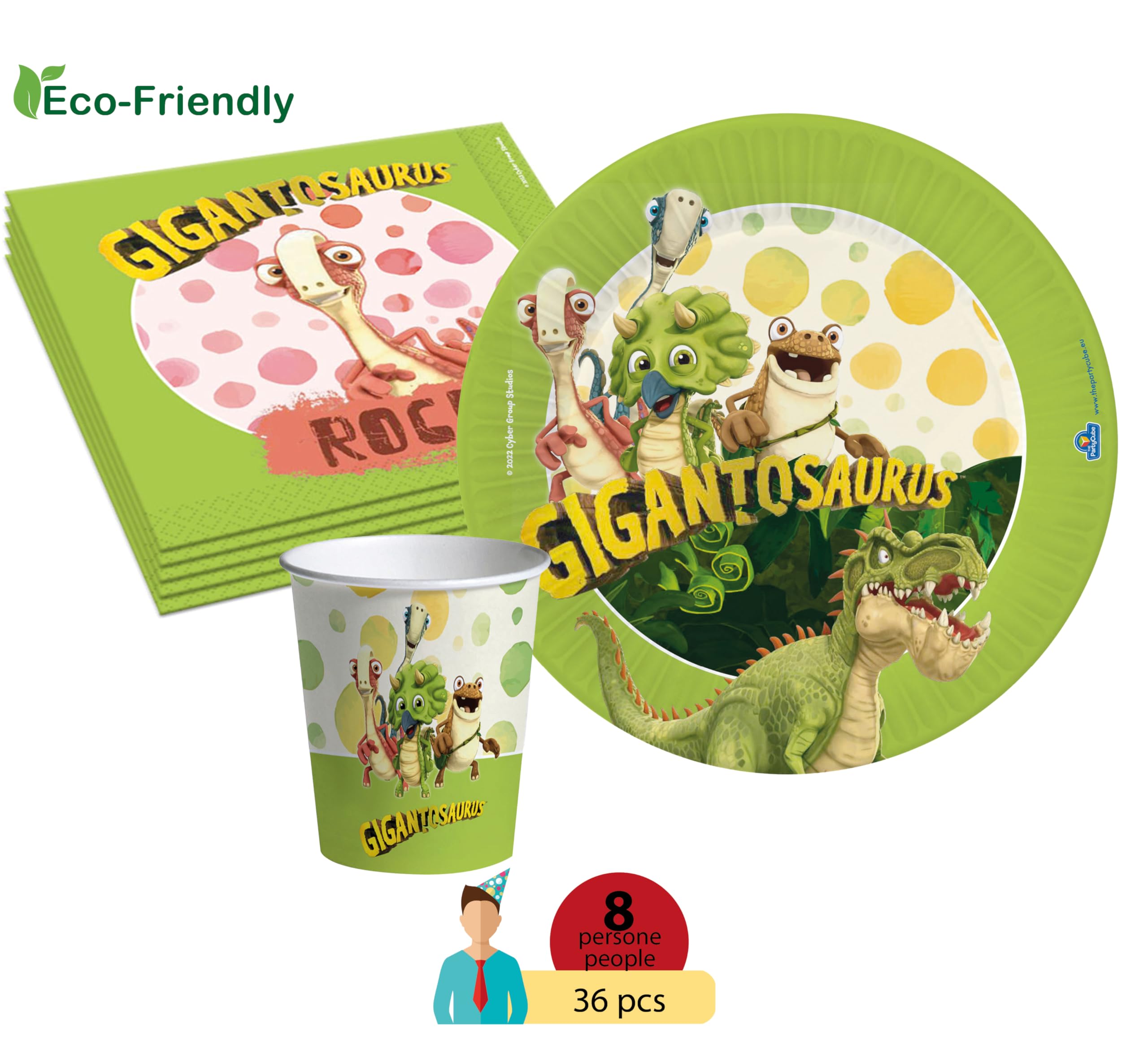 Dinosaurier Partygeschirr Set – 25 Teller, Becher, Servietten + Tischdecke & Banner – Für Kindergeburtstag
