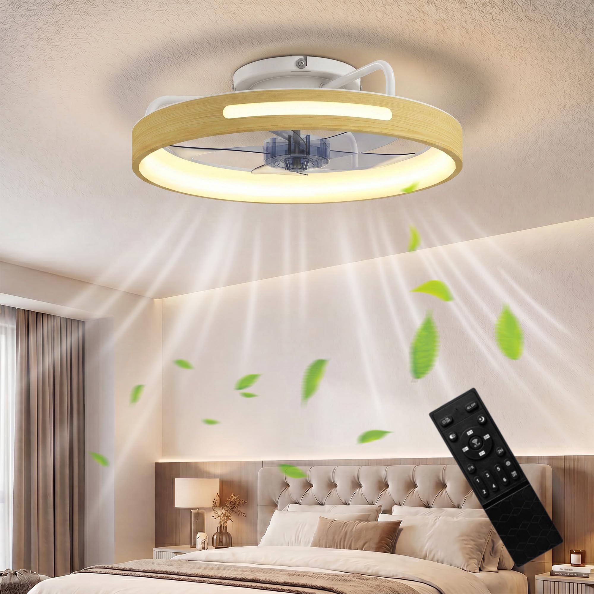 HOMCOM Deckenleuchte mit Ventilator, Ø49 cm Leise LED Deckenventilator mit Beleuchtung, Fernbedienung, 6 Geschwindigkeiten, 3 Farbtemperaturen, umkehrbarem DC-Motor, Timer für Wohnzimmer, Schlafzimmer