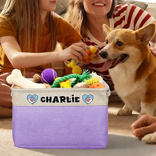 Miniatura 5 de Cesta de almacenamiento personalizada de juguetes para perros, contenedor de juguetes plegable personalizado con nombre de mascota y foto,