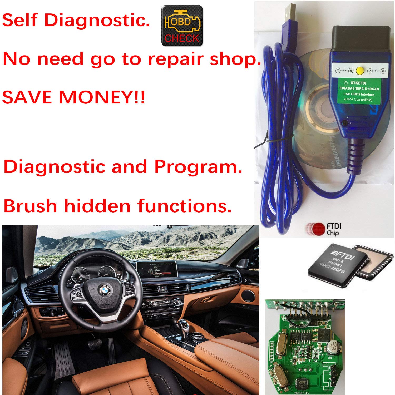 KDCAN OBD-codescanner, Ediabas NCS Expert OBDII Diagnostisch Hulpmiddel voor E81, E82, E83, E87, E88, E46, E90, E91, E92, E93, E53, E60, E85, E86, E71