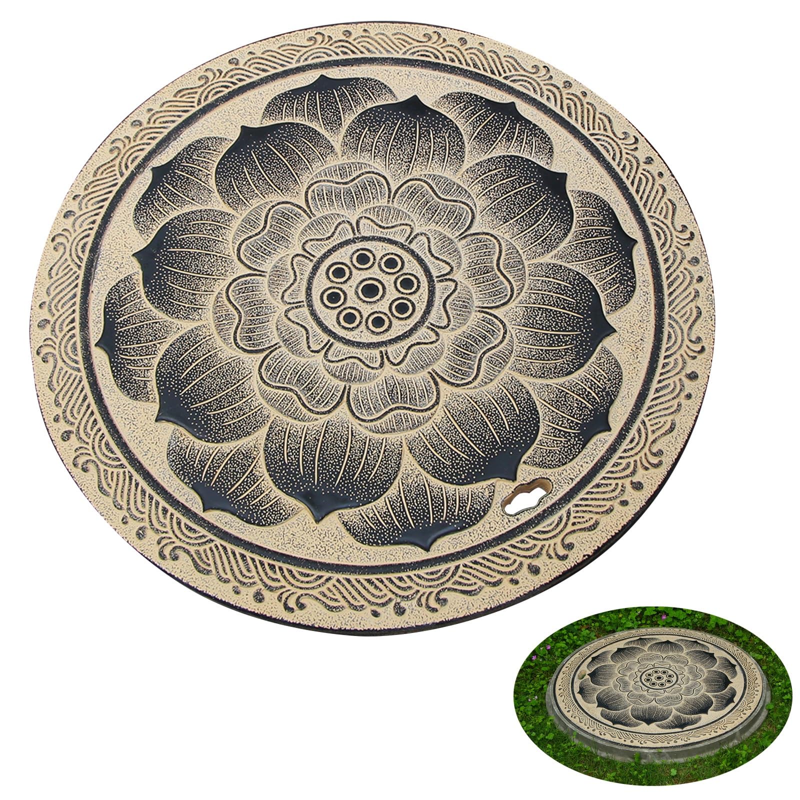 Chiusino Pozzetto in Pietra, Tombino per Fossa Settica Esterna, Coperchi Pozzetti Decorativa per Pozzo per Cortile, Giardino, Vialetto, Marciapiede(Yellow)