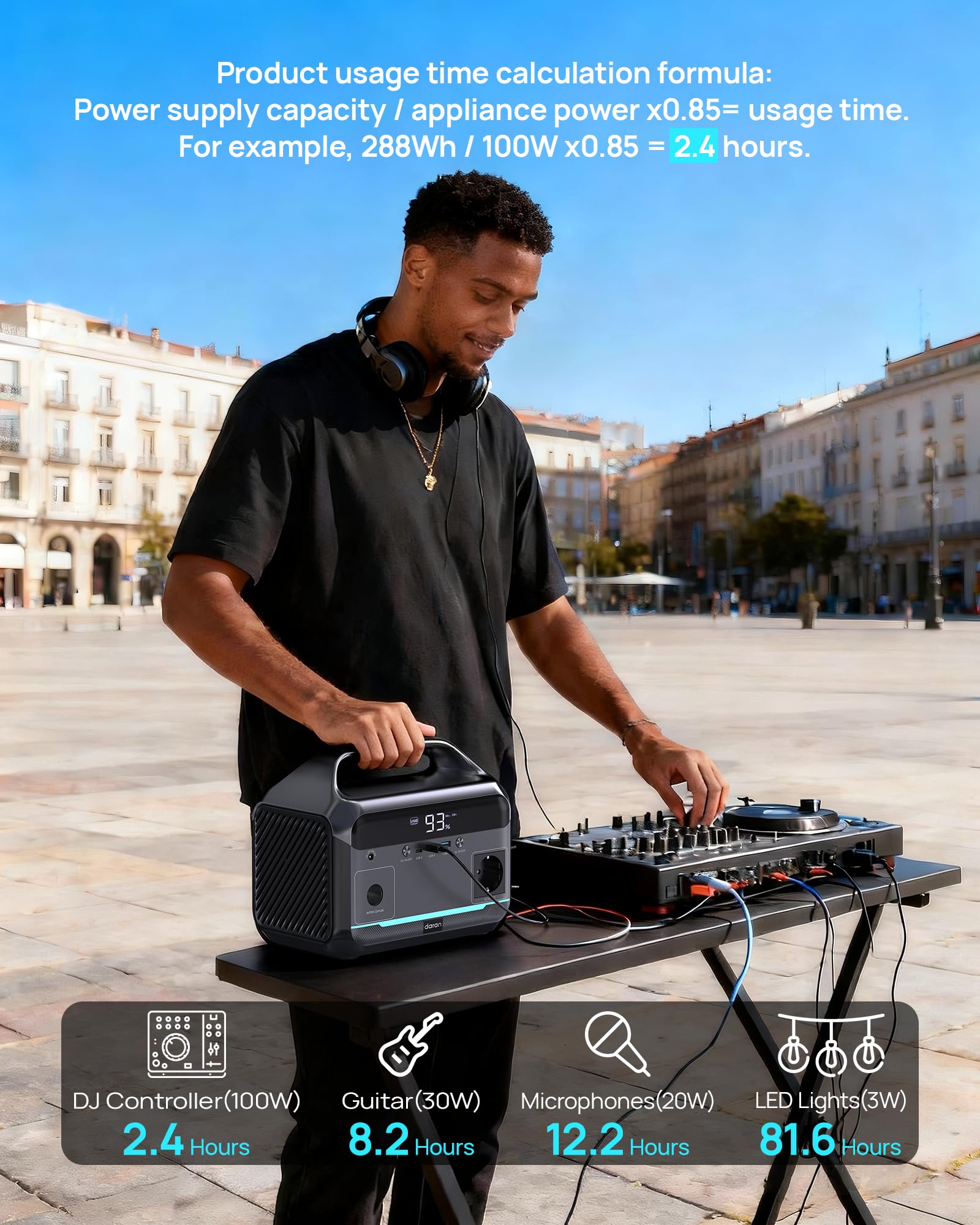 Station d'alimentation portable 350 W, batterie LiFePO4 288 Wh, générateur solaire avec 1 prises CA de 350 W (pointe de 700 W), charge rapide en 2,2 heures, stockage d'énergie mobile pour le camping
