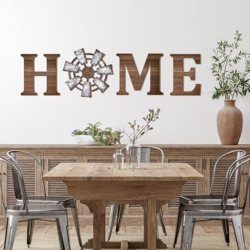 Miniatura 6 de Qunclay 4 piezas de molino de viento decoración de pared de madera para el hogar, decoración rústica de casa de campo, letrero de madera colgante