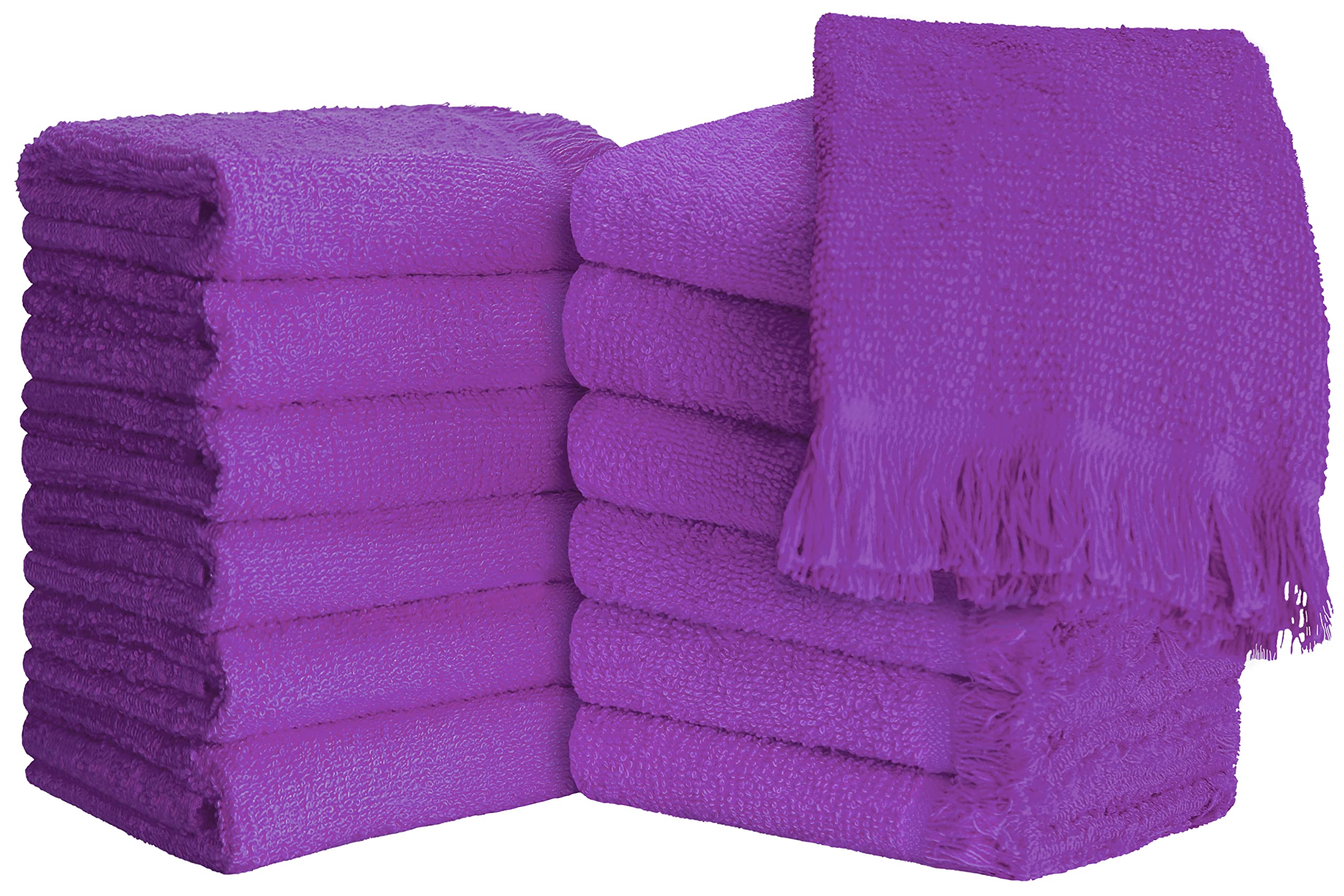 Quick Cleaning Supplies - Pack of 12 Guest Towels -100% Cotton - 28cm x 46cm - Soft and Quick Dry - Salons, Spas, Barber shops, Hotels, Motels, Colleges & home (Purple)