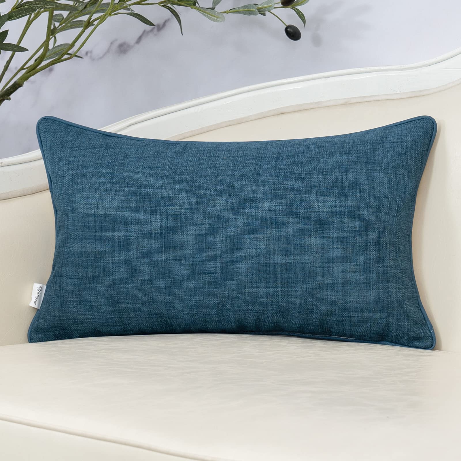 Funda de almohada rectangular de 12 x 20 pulgadas, de algodón y lino, funda de almohada rectangular para sofá, dormitorio, sala de estar, color azul 2