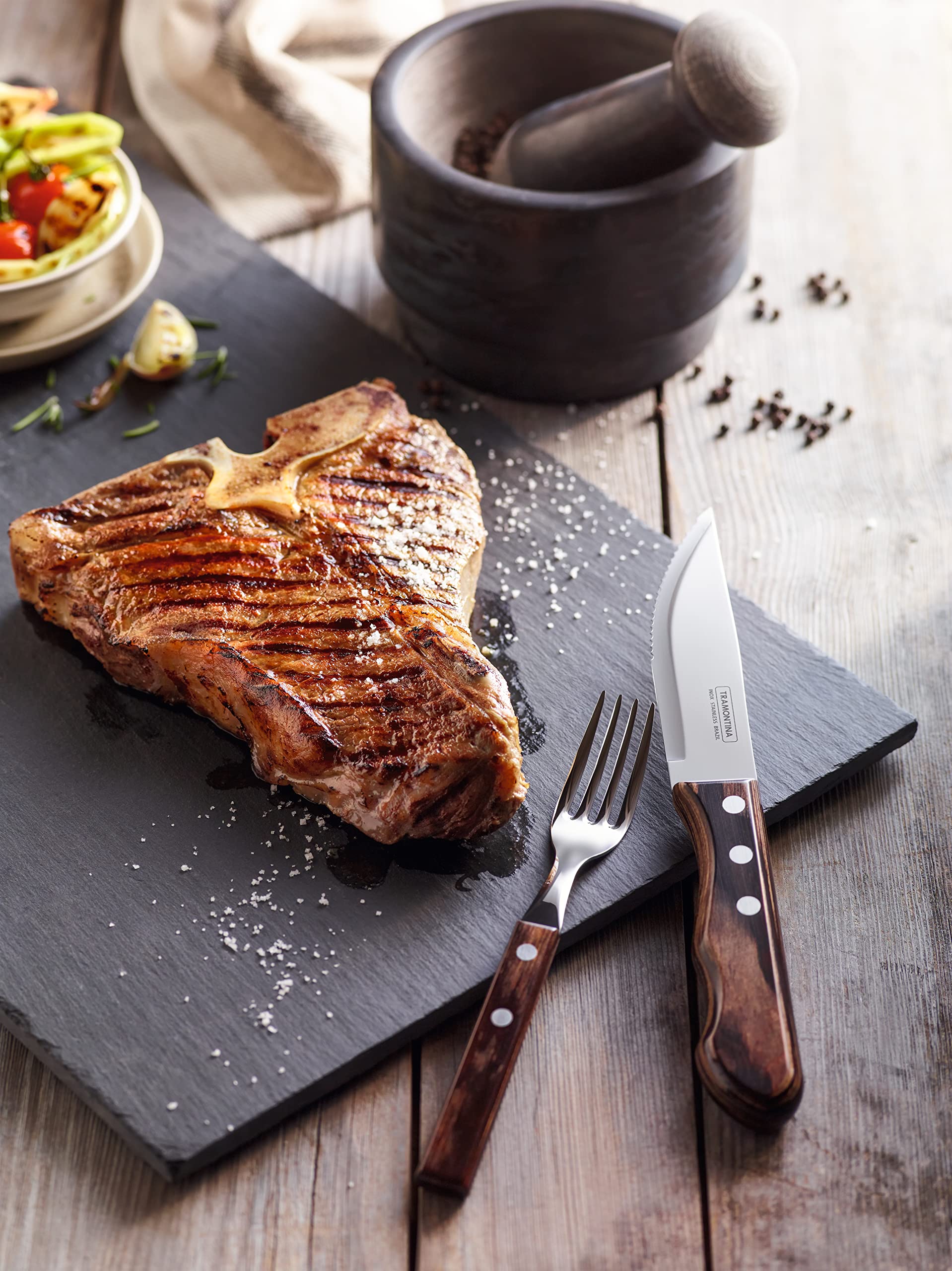 Tramontina - Couteaux à steak Jumbo. 6pcs inox et bois.