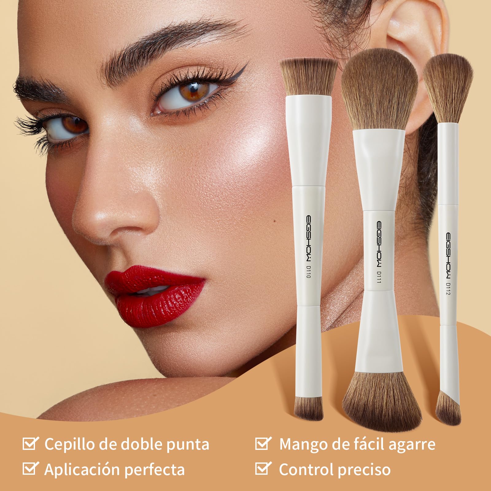 EIGSHOW Juego de pinceles de maquillaje 3 unidades brochas dos extremos fibra sintética suave