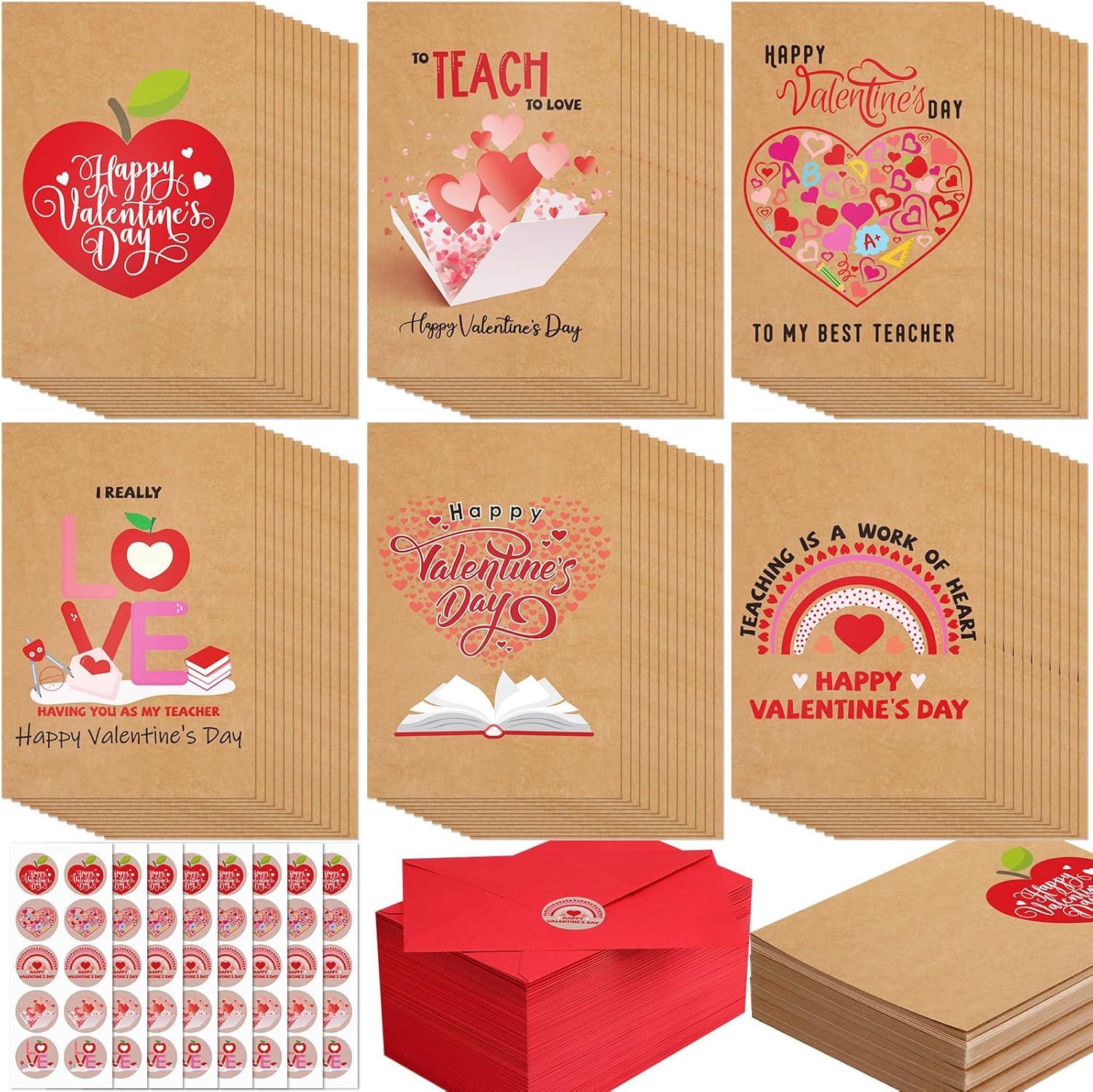 Amazon.com : Tatuo 72 Sets Valentine's Day Cards for Teacher Valentine ...