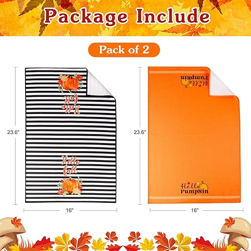 Miniatura 6 de D24TIME Juego de 2 toallas de cocina de otoño con texto en inglés "Hello Pumpkin", juego decorativo de otoño para casa de campo, secado a mano,