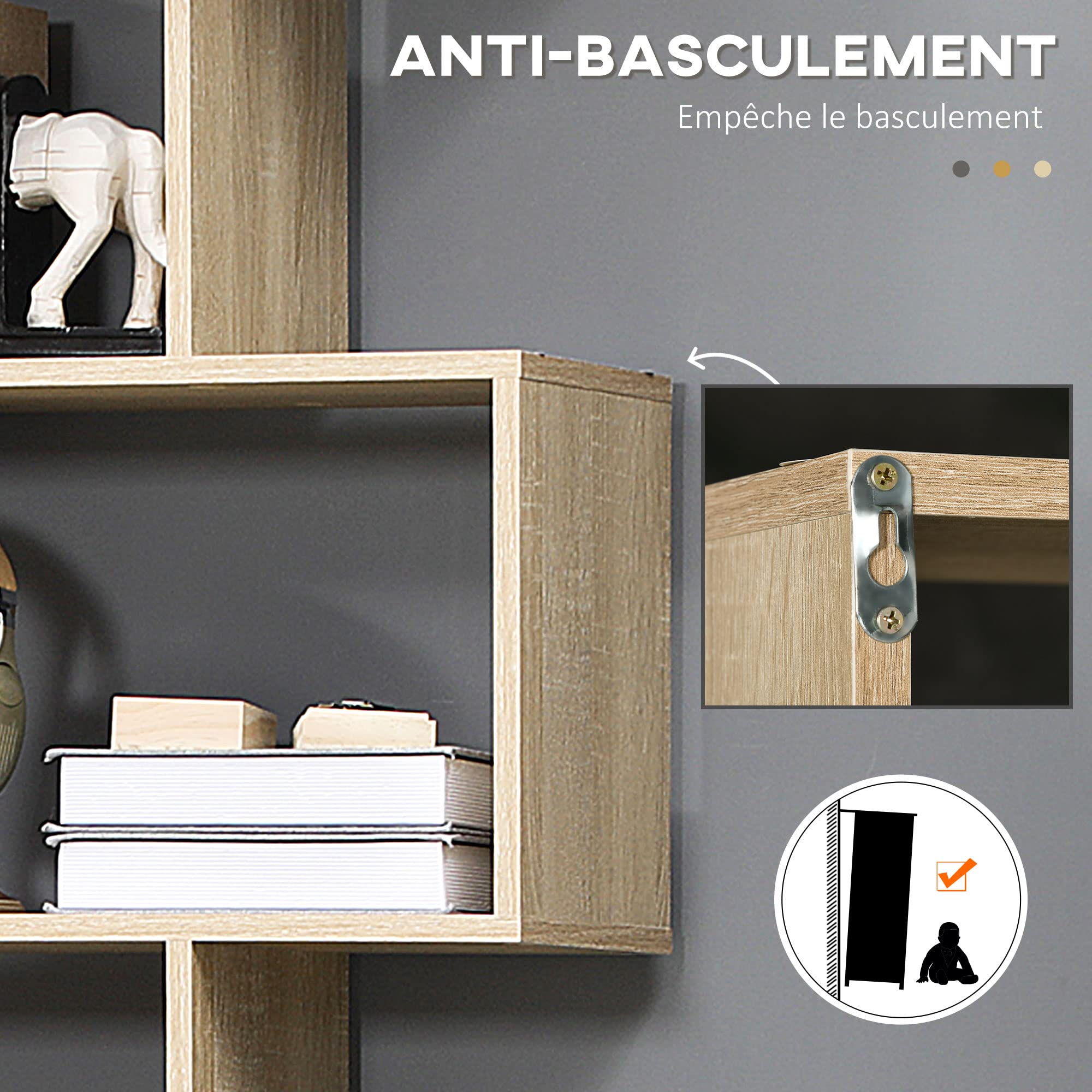 HOMCOM Bibliothèque Étagère Zig Zag 6 Niveaux 80Lx23lx192Hcm Chêne Clair | Design Contemporain