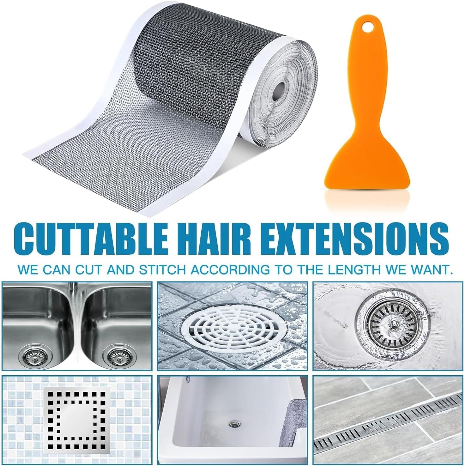 Self Adhesive Mesh Roll for Bathroom Drain Kitchen Sink Strainer Disposable Hair Catcher Shower Drain Mesh Stickers Cuttable PVC Mesh Shower Drain Cover Hair Catcher for Any Length (12cm x 4m)