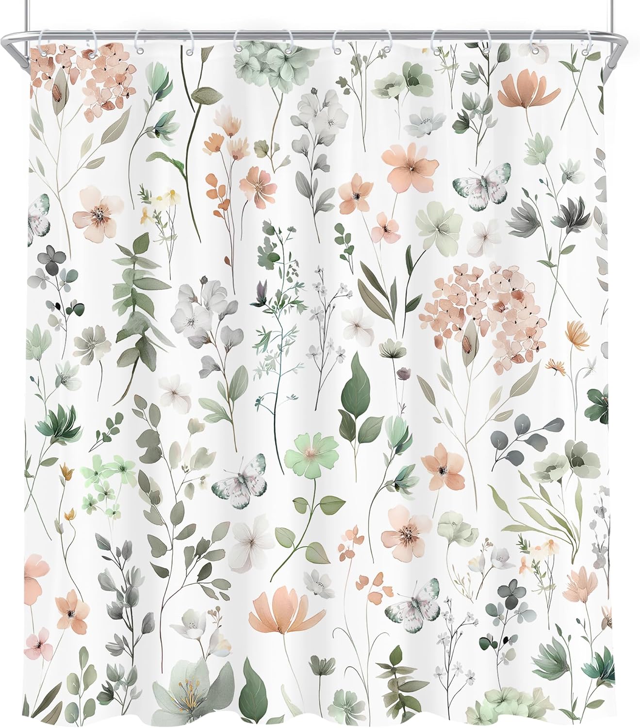 Cinbloo Extra Long Green Pink Floral 72Wx84H Shower Curtain Cute Wildflower Watercolor Boho Butterfly Spring Girls Plants Bathroom Curtain Set Modern Trendy Botanical Bath Bathroom Accessories Decor