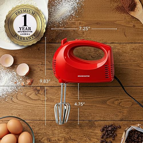 Miniatura 8 de OVENTE Mezclador de mano eléctrico de 5 velocidades con varilla de mezcla de acero inoxidable, estuche de almacenamiento a presión, motor portátil