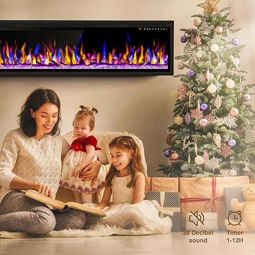 Miniatura 7 de ALPACA Calentador eléctrico de chimenea de 68 pulgadas, chimenea lineal empotrada en la pared y montada en la pared, 13 colores de llama ajustables