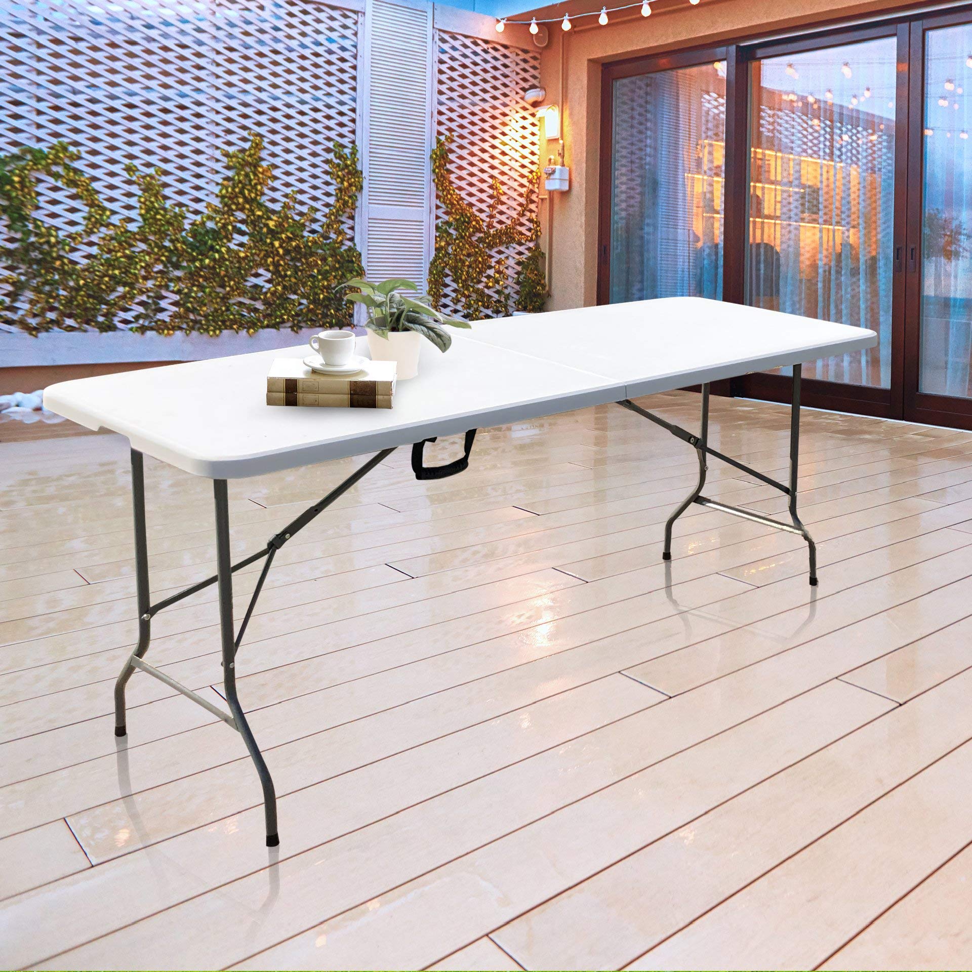 RED DECO - Tavolo Pieghevole Eazy, 180 cm, Colore: Bianco