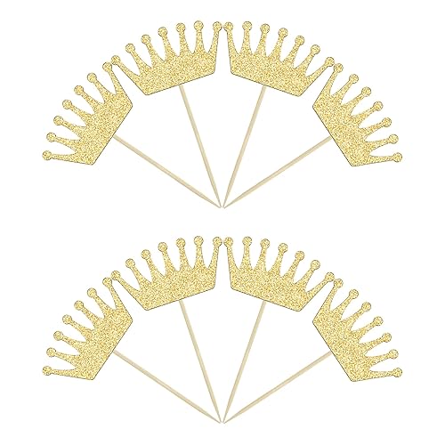Miniatura 3 de Gyufise 24 piezas de coronas para cupcakes con purpurina dorada, corona de reina para cupcakes temáticos de reina princesa, baby shower, niñas,