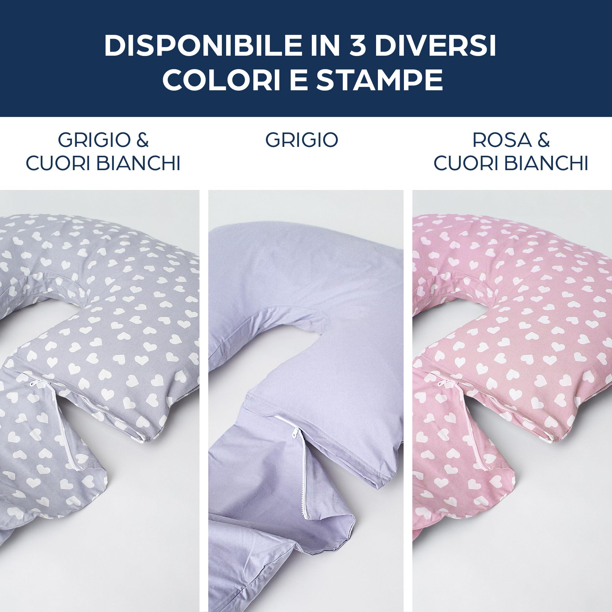 Niimo Cuscino Gravidanza a Forma di U per Dormire - Cuscino Allattamento e Cuscino Maternità per Donne Incinte - Cuscino per l'Allattamento al Seno con Federa in Cotone al 100% (Cuori Rosa e Bianco)