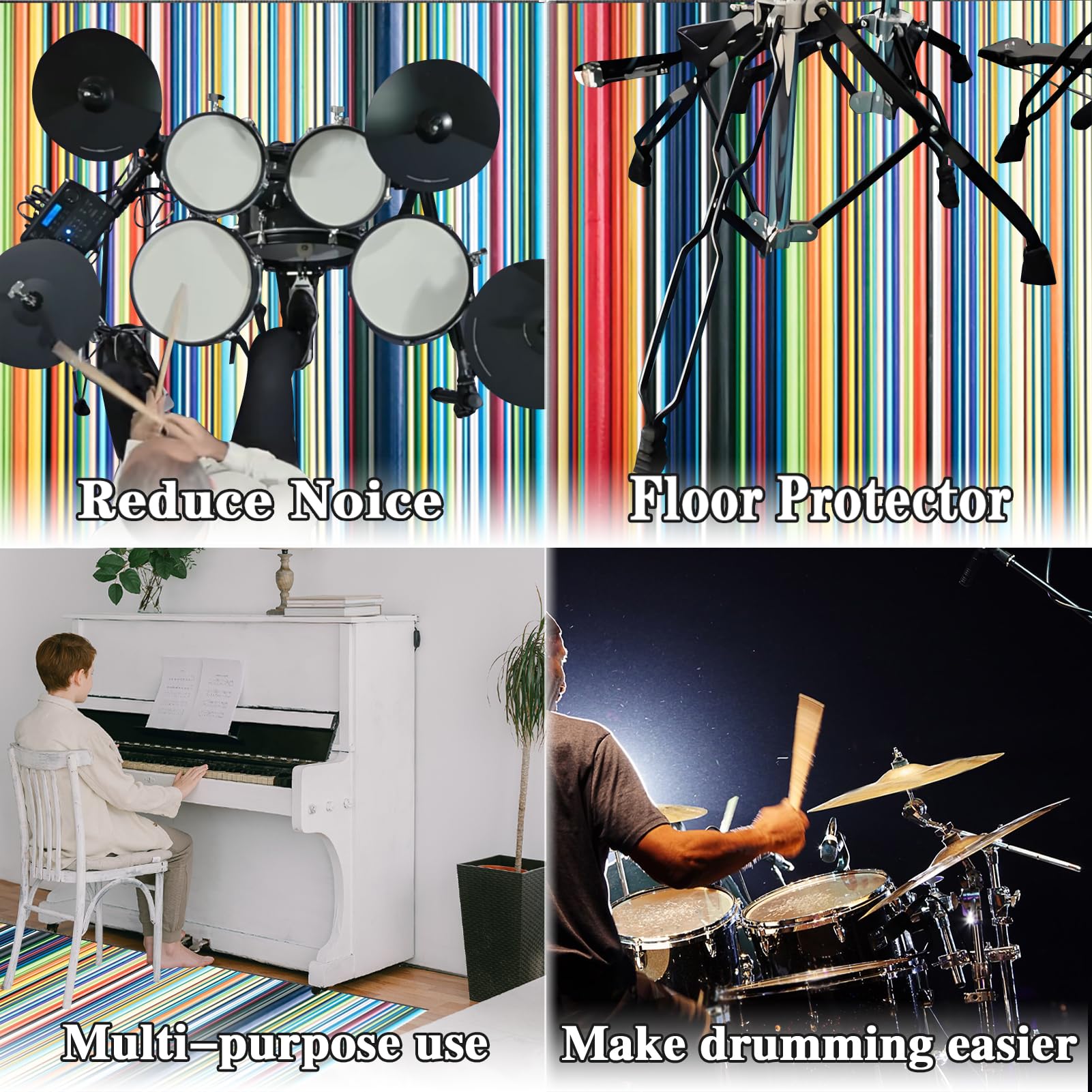 Drum Tappeto Insonorizzato Antiscivolo per Batteria Acustica 210 x 180 cm