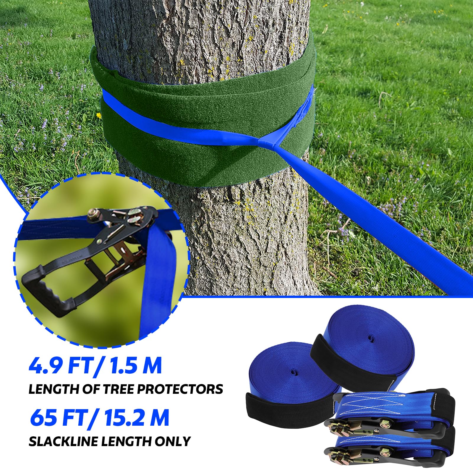 FAHKNS Ninja Warrior Obstacle Course - 55ft Slackline With 13 Accessories For Kids