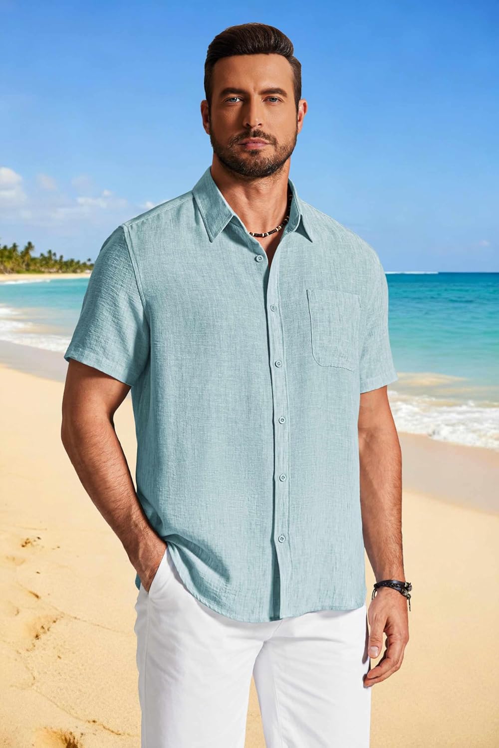 COOFANDY Men's Button Down Shirts Short Sleeve Casual Shirt Summer Beach Textured Shirts - Image 4