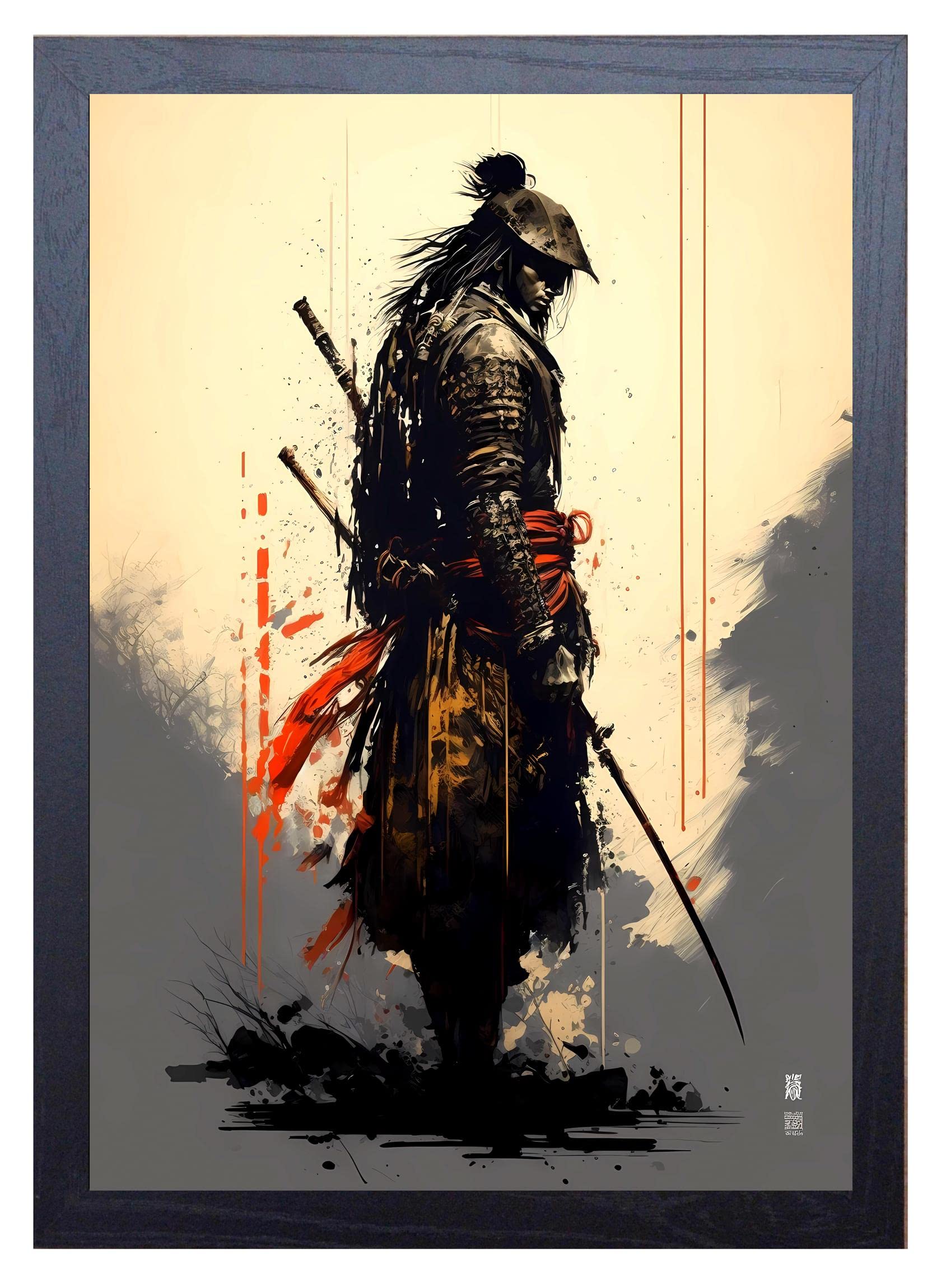 Signed By The Stars Multi Beauitiful Vivid Fine Art Print Of A Japanese Samurai Warrior Painting (Picture 2) Print Size 29.7Cm X 21Cm