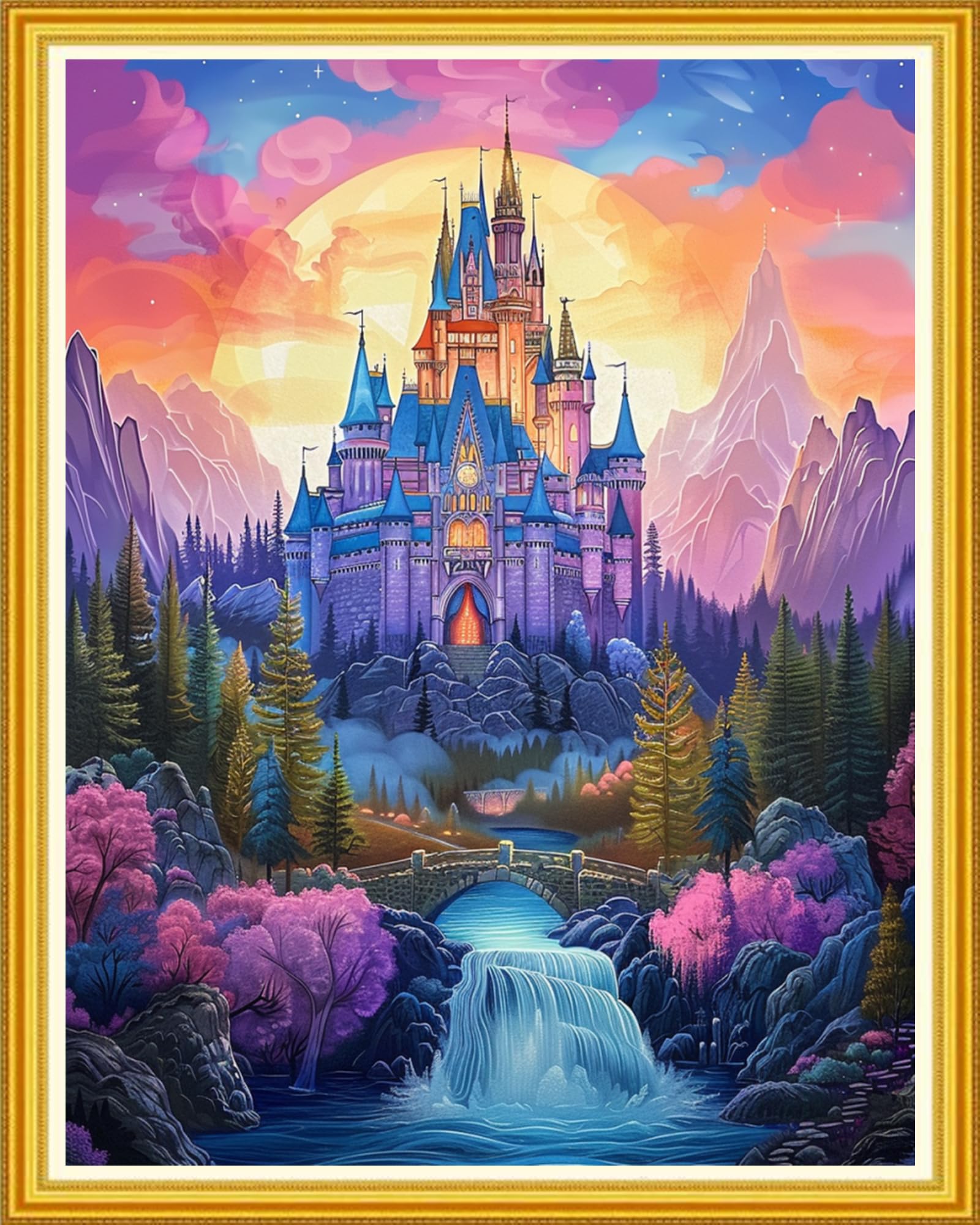 Magxvouy Cross Stitch Kits Stamped Full Range of Embroidery Kits,Cross Stitch Patterns Needlework Kits for Beginners 11CT Printed Kits&amp;Magic Castle 16x20 inch
