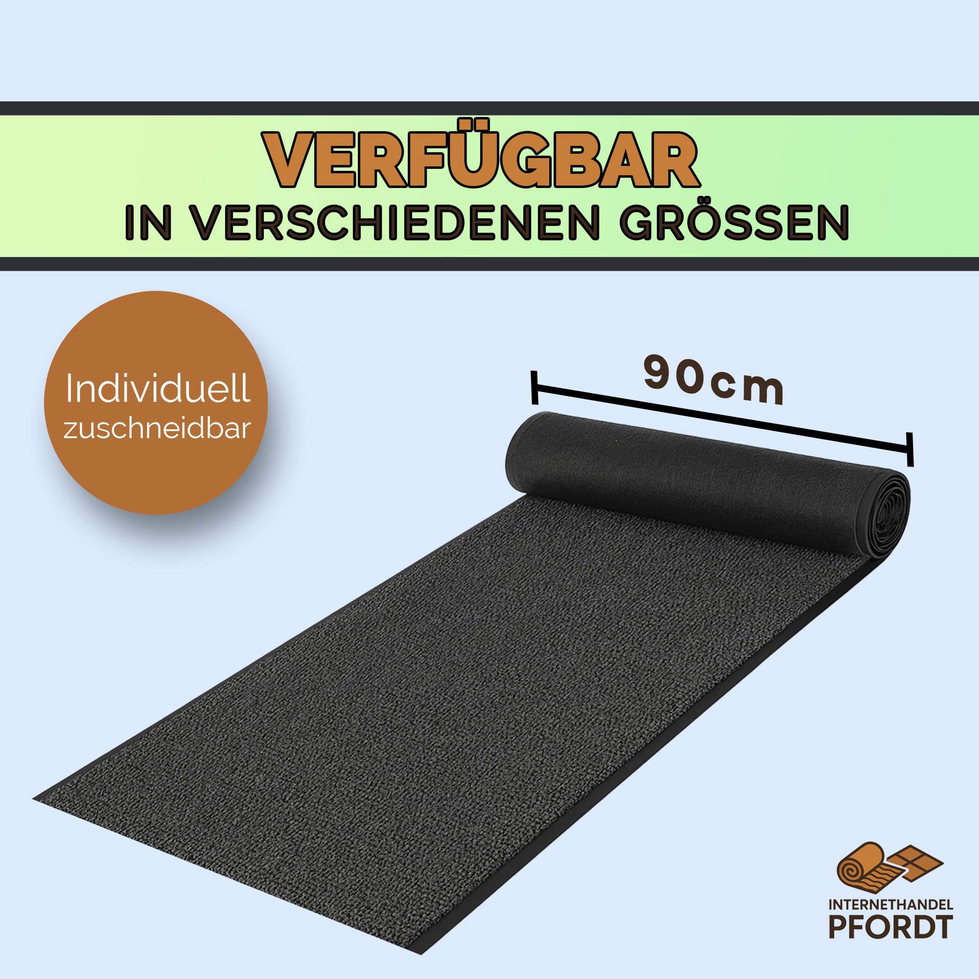 Schmutzfangmatte Anthrazit, 450x90 cm, Fußmatte rutschfest aus Polyamid, Schmutzfangläufer für innen und überdachten Außenbereich