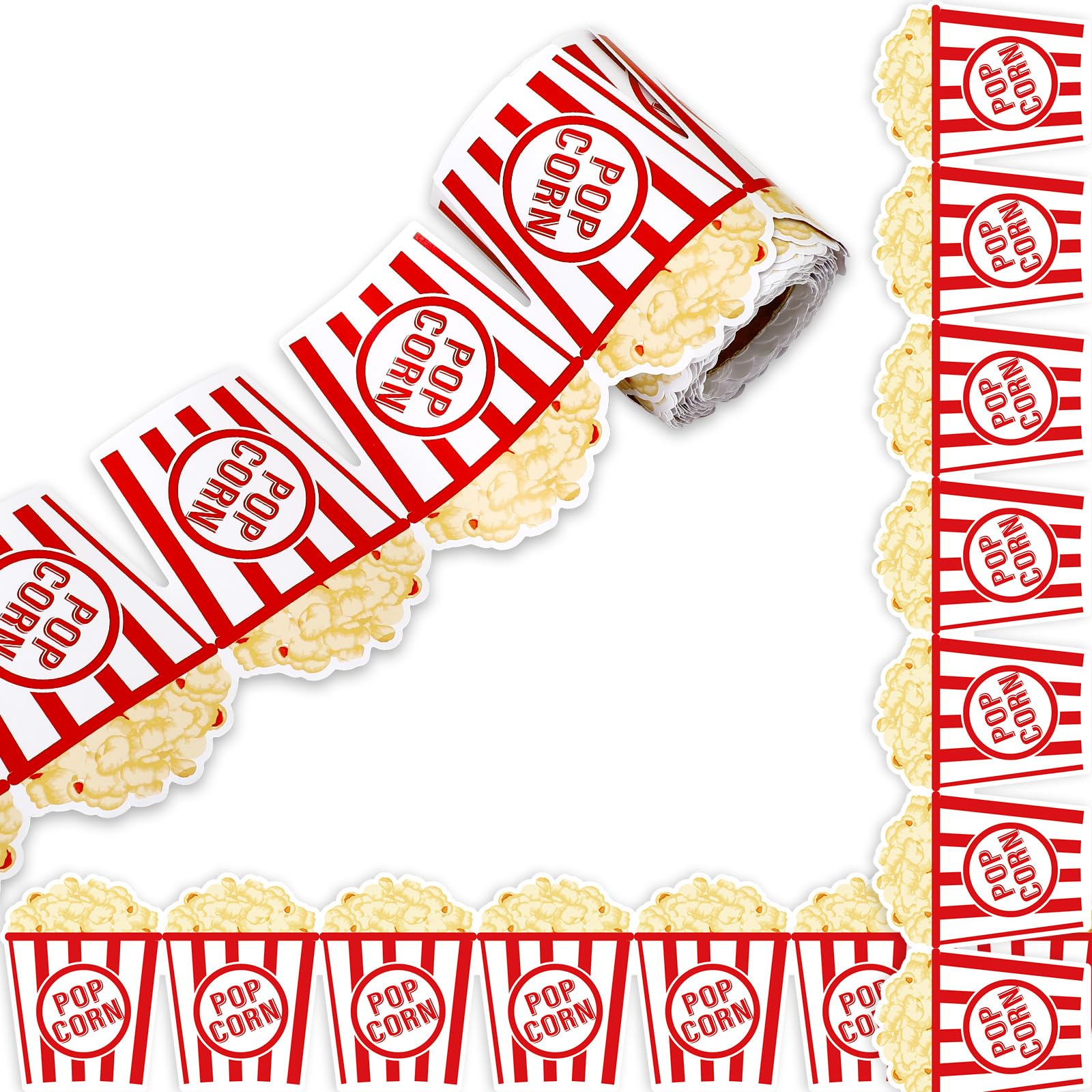 JarThenaAMCS 32.8Ft Popcorn Bulletin Board Border Movie Night Die Cut Trim Border Roll for Movie Party Back to School Classroom Chalkboard Wall