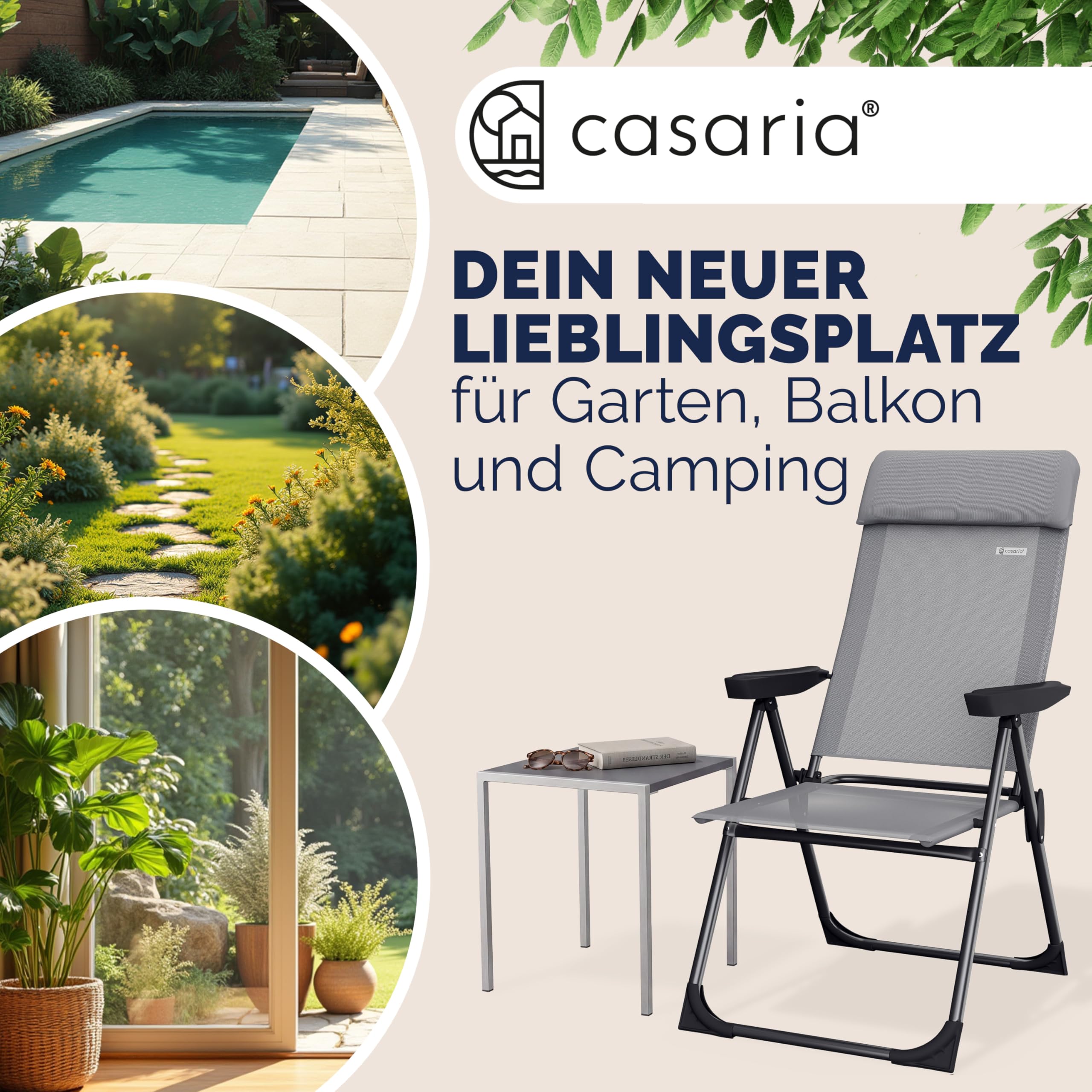 Casaria Set 2 Sedie da Giardino Pieghevoli Regolabili 7 Posizioni Alluminio