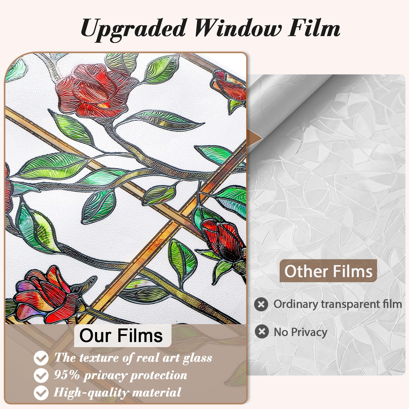 Windimiley Fensterfolie Sichtschutzfolie mit 3D-Rosenblumenmuster – dekorativ, mattierend und statisch haftend für Fenster & Türen 90 x 200 cm Rot