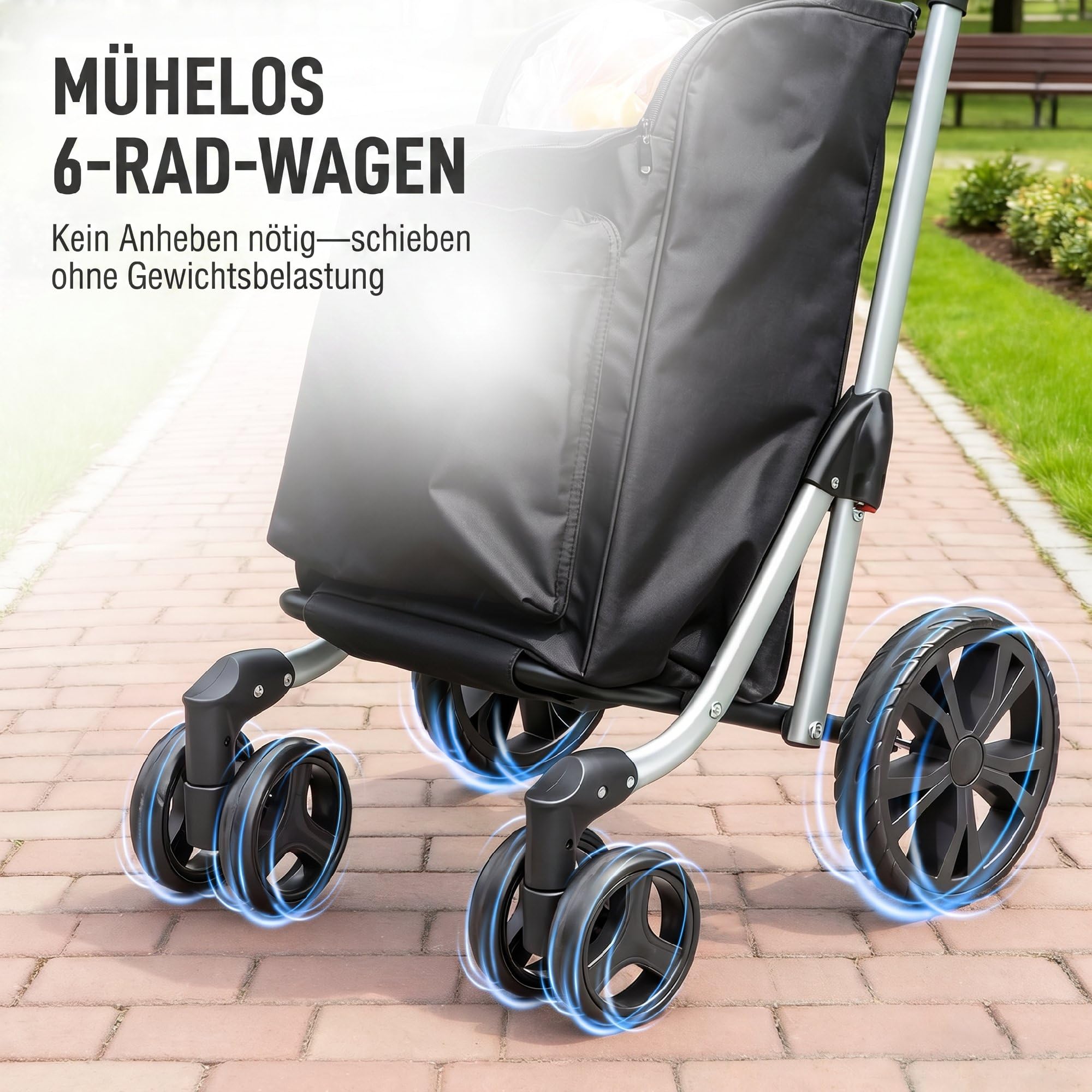 HOMCOM Einkaufstrolley Klappbar mit Kühlfach, 46L, Schwarz | Einkaufswagen, 3in1 Trolley, Sackkarre & Umhängetasche, Verstellbar Griff, Einkaufsroller mit Abnehmbarer Tasche, 6 Rädern