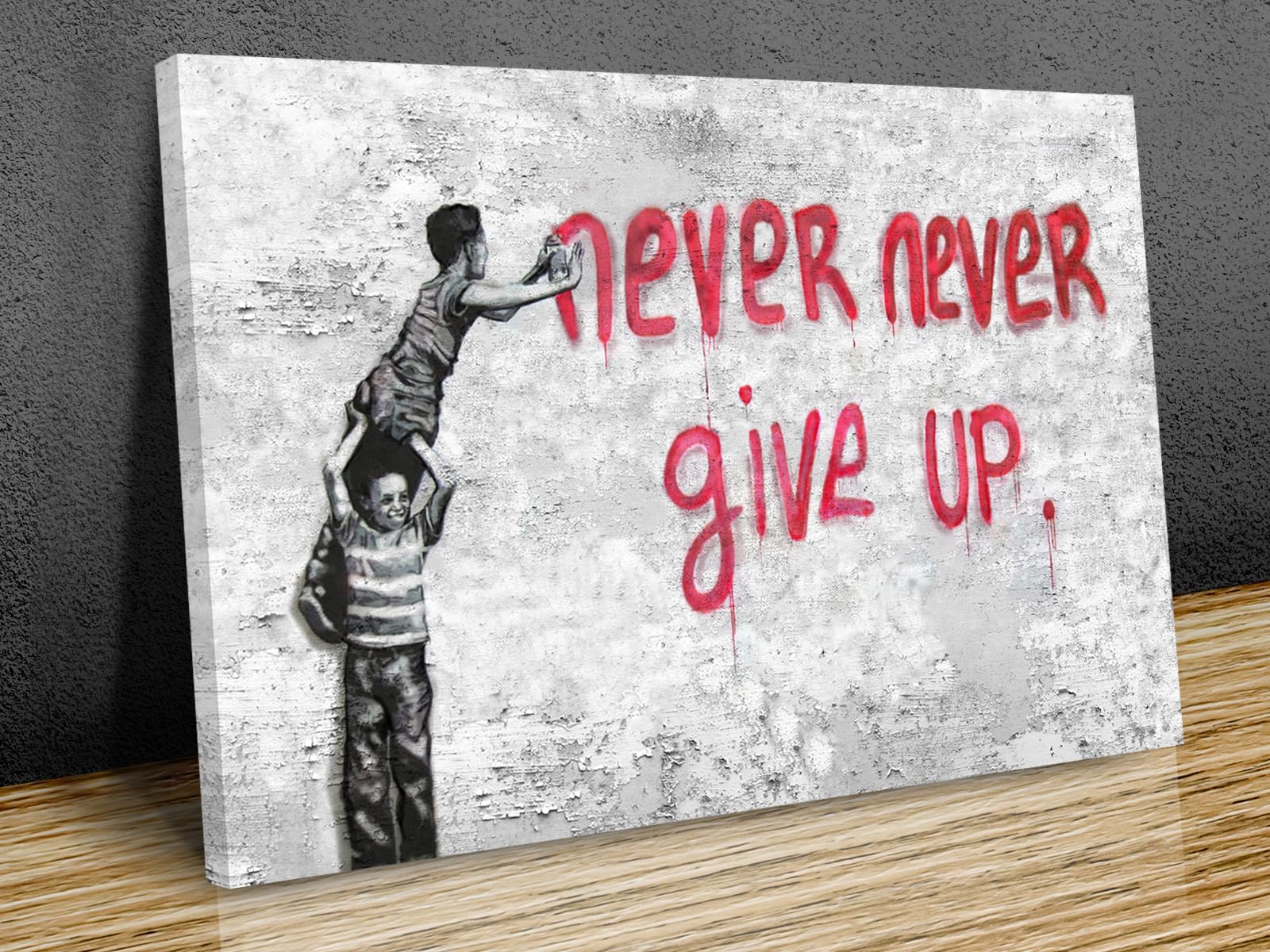 Banksy Never Give up Boys,Art Print,Graffiti, Quote, London wall hangings,famous painting reproductions canvas print home decor wall art print (40x30in (101cm x 76cm))