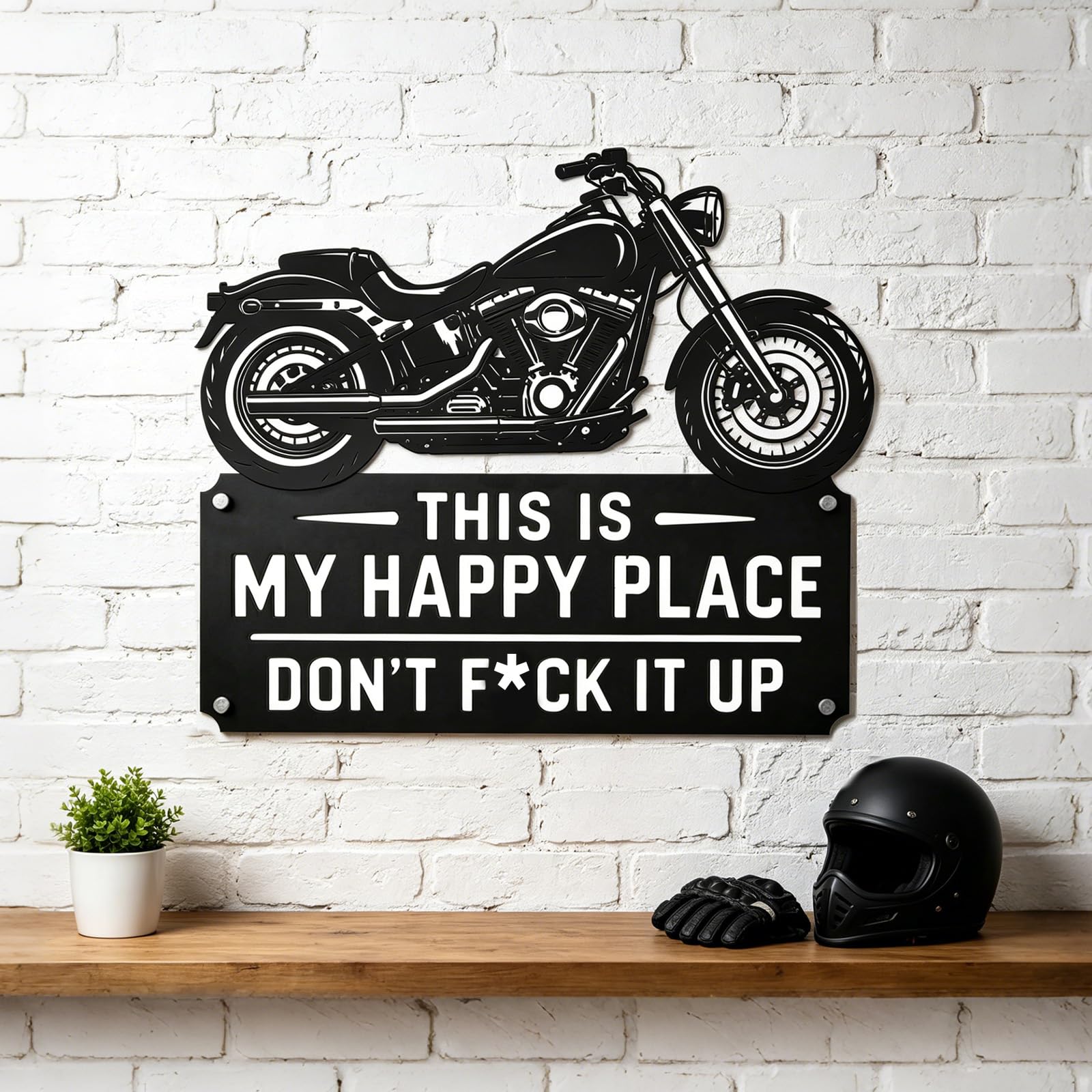 Letrero de metal con texto en inglés "This Happy Place Is My, Don't F It Up