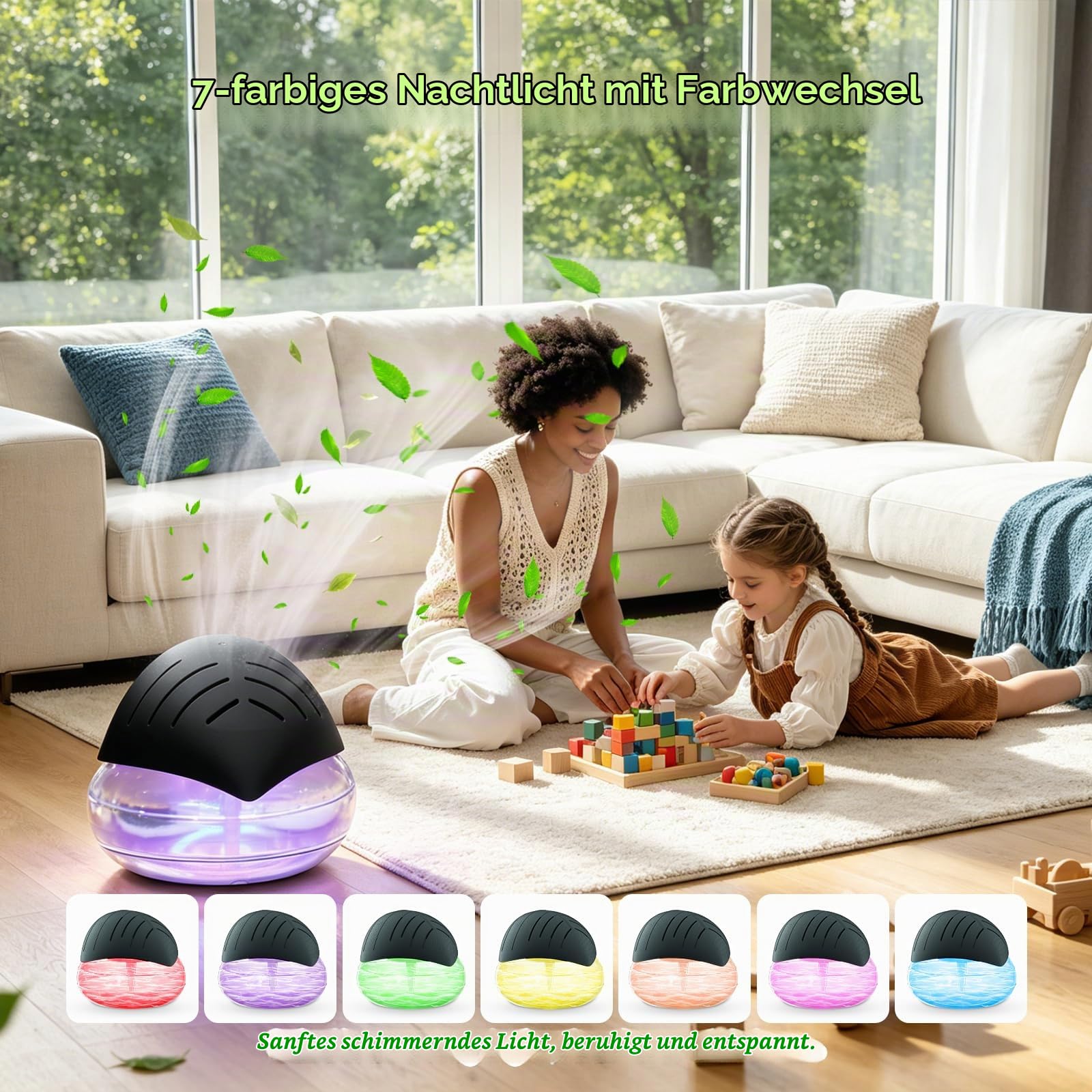 Lufterfrischer Luftbefeuchter Aroma Diffuser Ioniser with 30ml Essential Oils, Aromatisierer Raumluftreiniger, Water Air Purifier &Colour Changing LED Light/Schwarz