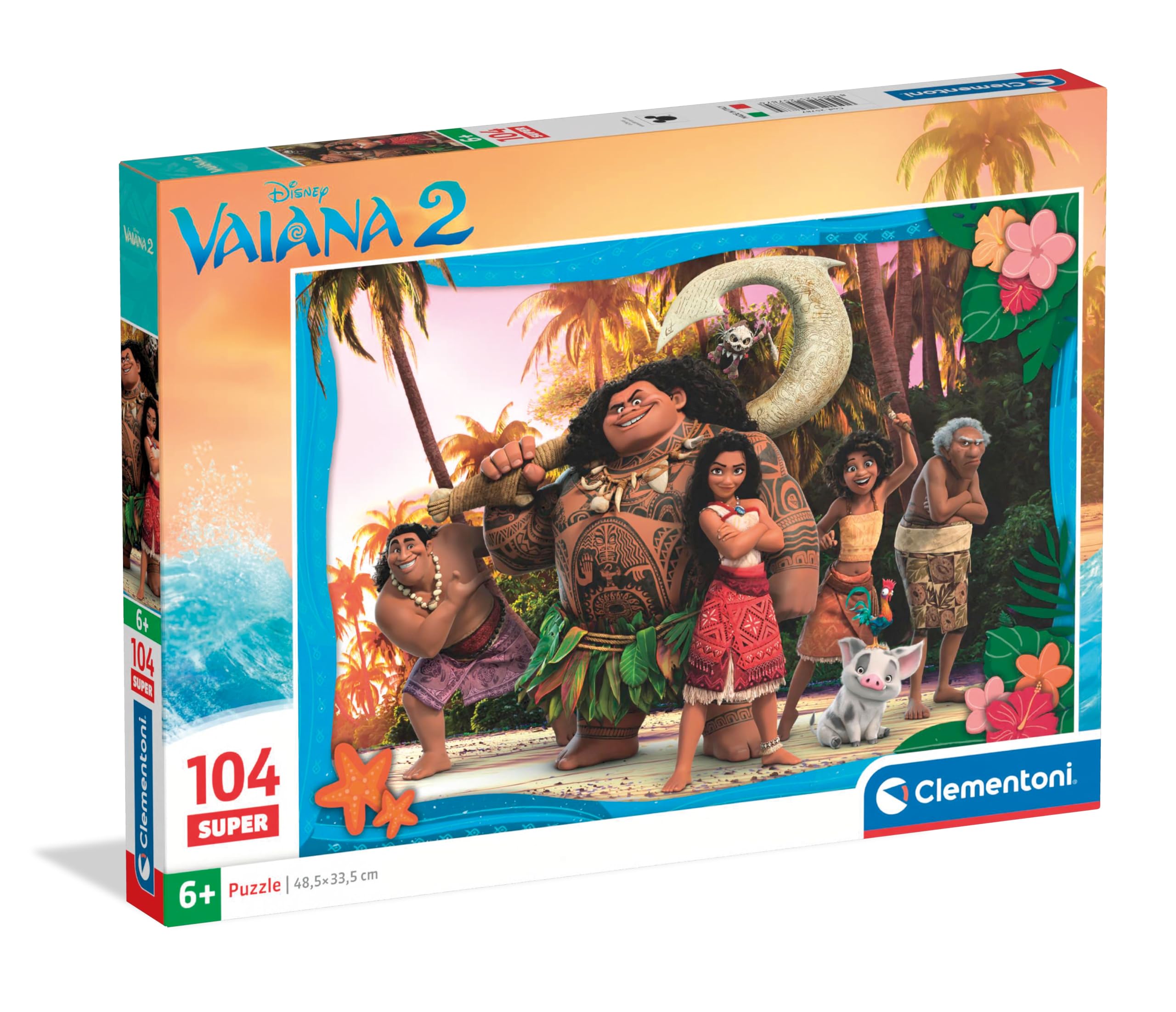 Clementoni Jigsaw Puzzle Disney Vaiana 2, 104 Pieces - Supercolor Puzzle For Children 6-8 Years, Multicolor, Classic, 1 Set, 104 Pieces, 1 Count, 24.9 cm x 3.3 cm