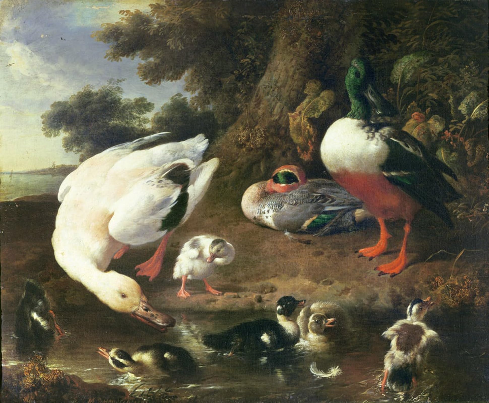 POSTERIIk Famous Modern Artwork Art Mural Farmyard Ducks by Melchior De Hondecoeter Oil Paintings Pictures for Home Decor 60x90cm