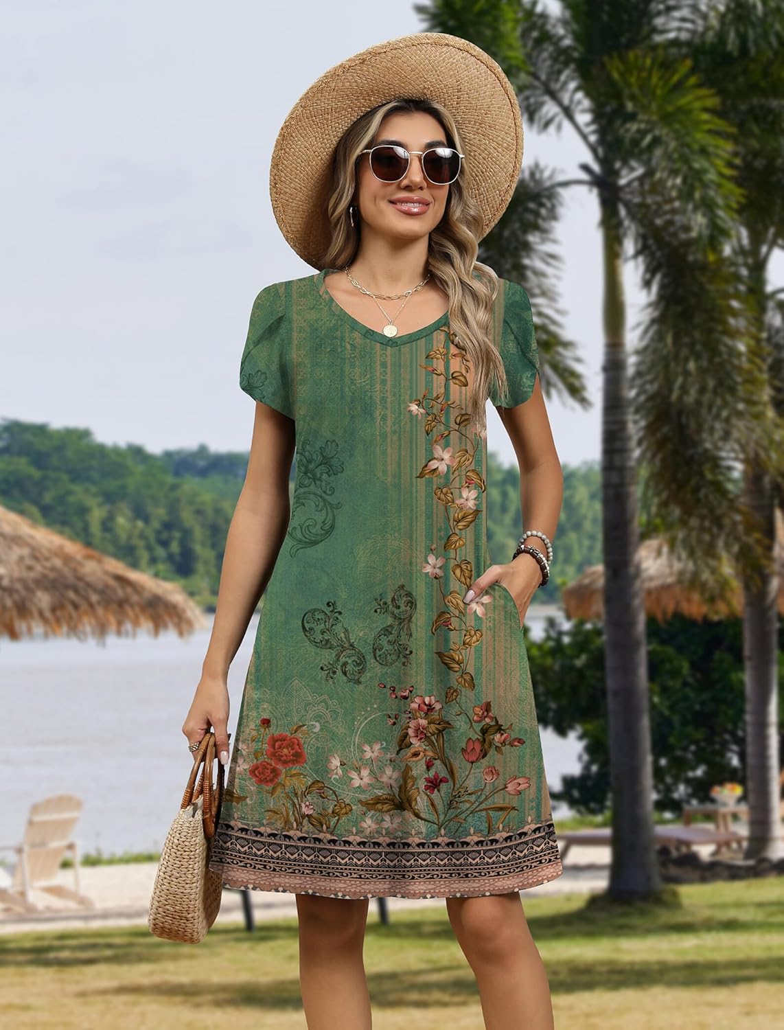 Zeagoo Womens Summer A-Line Dress with Pockets Mini Short Sleeve Dresses Flowy Beach Swing Dress 2026 Vacation Travel - Image 5