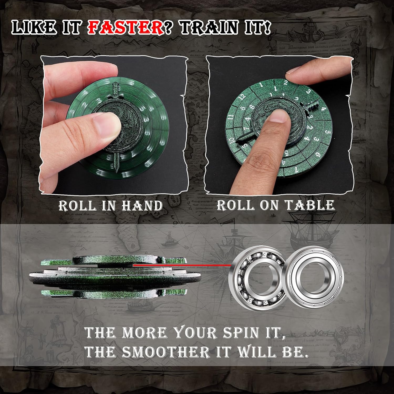 Haxtec Spinner Dice 7-in-1 Metal DND Dice Set Green Unique Dice Spinner Compatible with Dungeons and Dragons DND Gifts TTRPG Role Playing Rotate Gaming Dice
