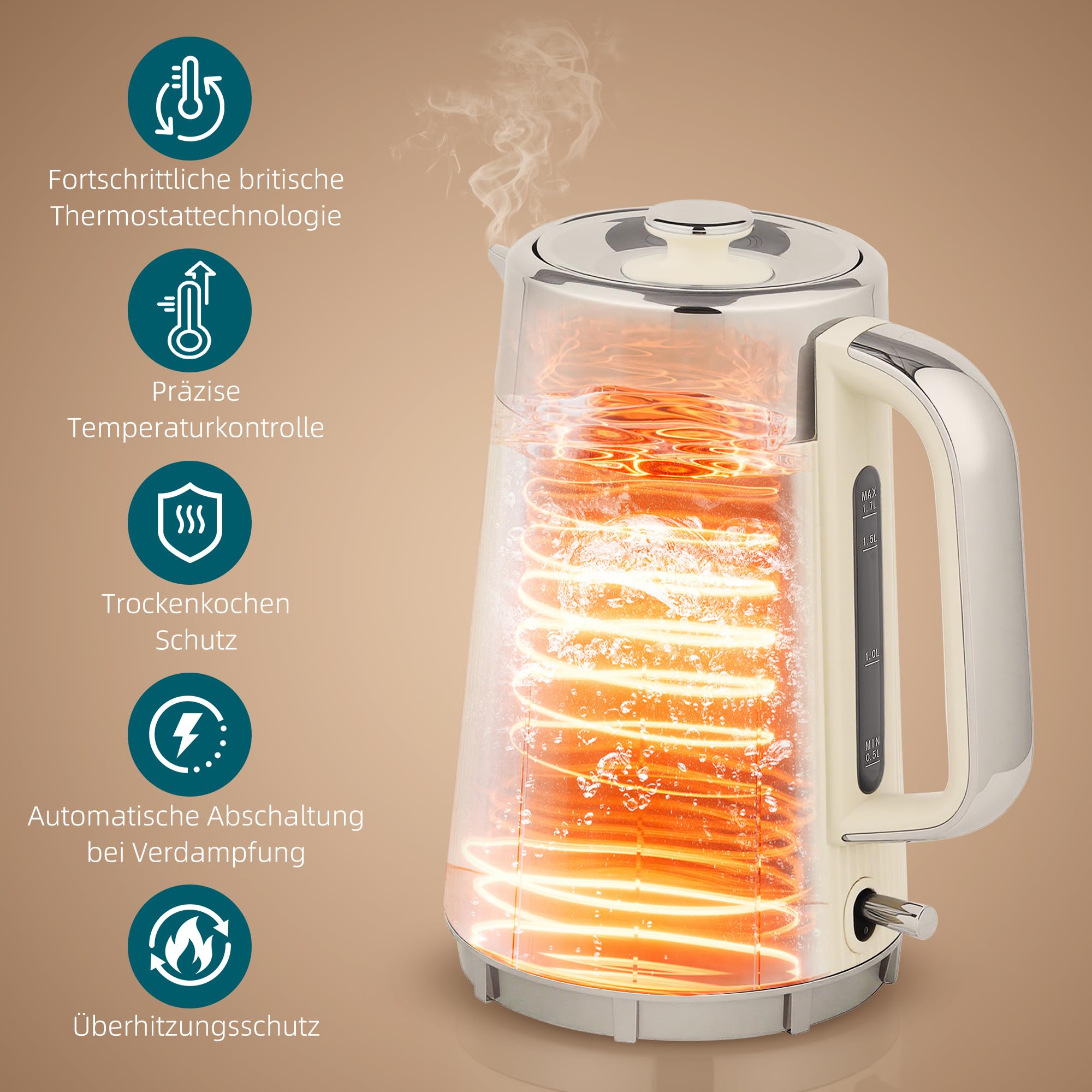 Ensemble bouilloire et grille-pain HOMCOM Bouilloire rapide 1,7 L 2200 W avec intérieur en acier inoxydable, filtre anti-calcaire, boîtier refroidissant, thermostat Grille-pain 4 tranches avec 7