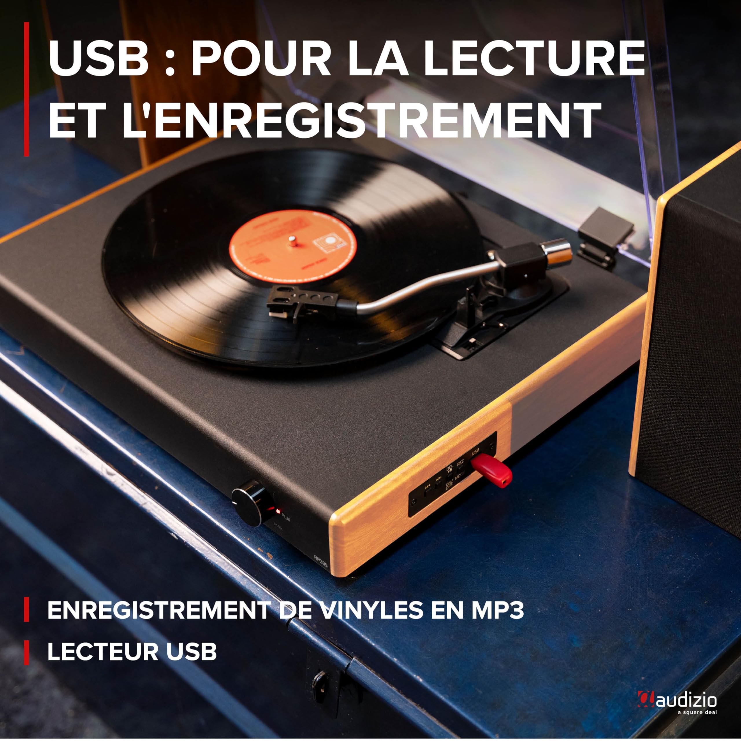 Audizio RP335 Platine Vinyle Bambou BT avec Enceintes 2x40W, Design Élégant, Lecture USB, 3 Vitesses, Fonction Enregistreur, Idéal pour Les Audiophiles et Collectionneurs de Vinyles