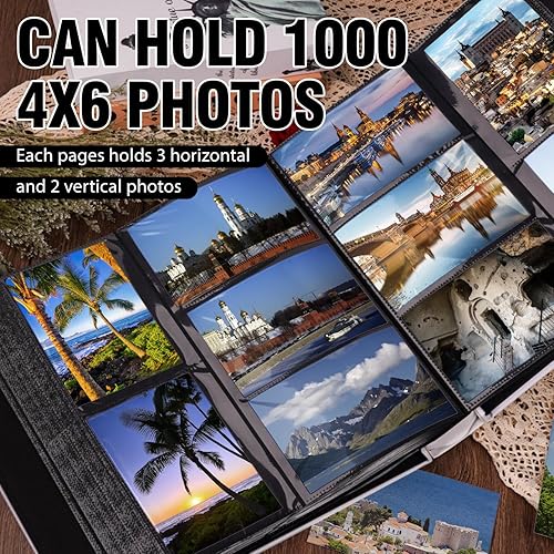 Miniatura 4 de Álbum de fotos de 4 x 6 pulgadas, 1000 fotos, cubierta de piel, capacidad extragrande, boda, familia, graduación, bebé, aniversario, vacaciones,