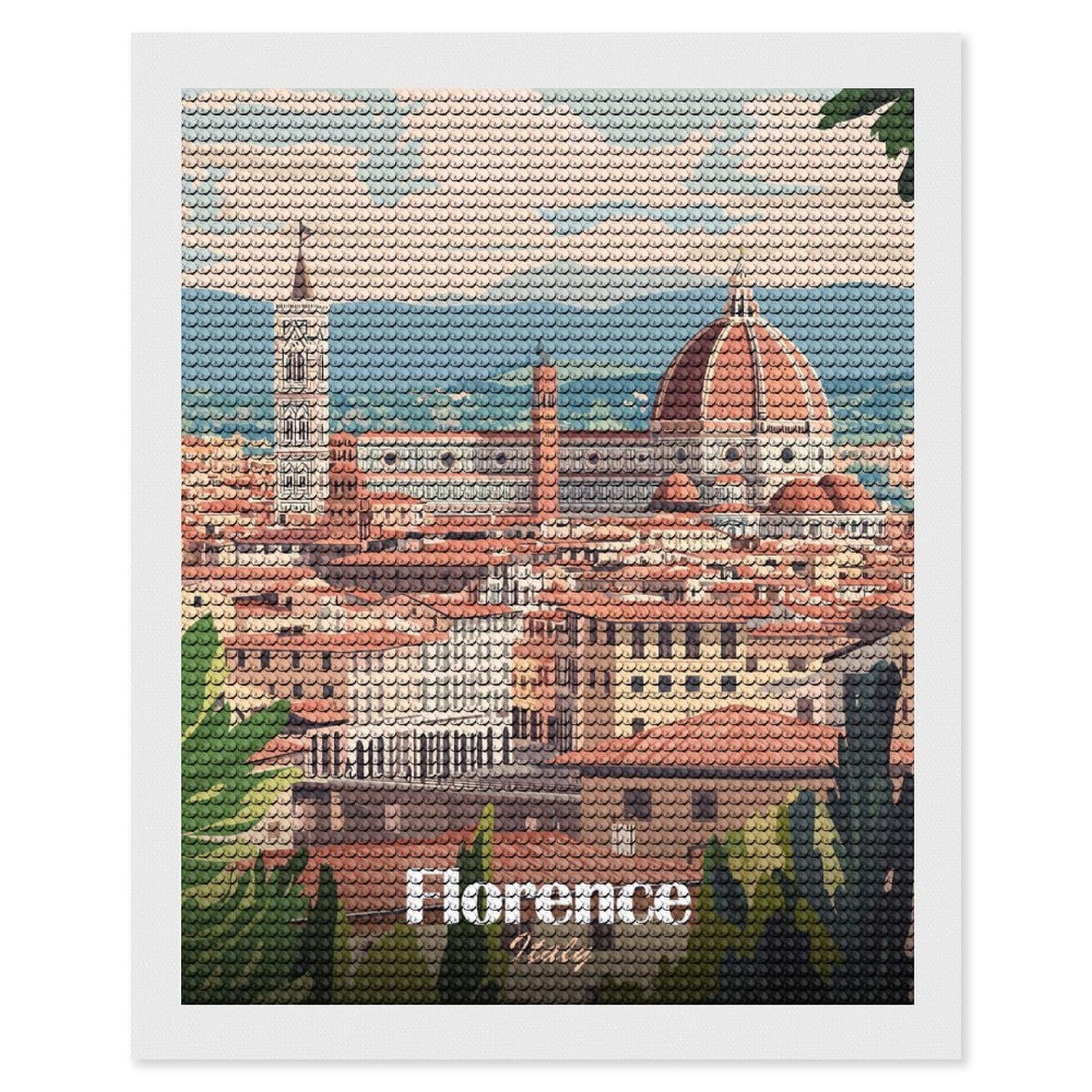 Junmoney Florence, Italy Cityscape Diamond Painting Canvas Set 16"x20", for Women, Pleasing Wall Art Project, Aesthetic Room Decor, Gift Idea