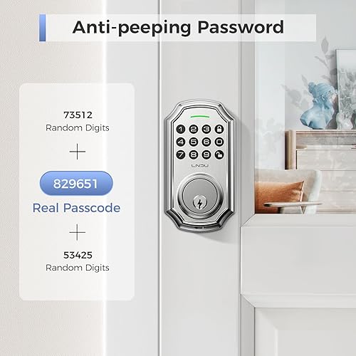 Miniatura 3 de LNDU Cerradura de puerta de entrada sin llave con teclado, 50 códigos de entrada, cerrojo electrónico para puerta delantera, contraseña antimirada,