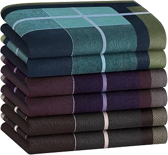 HOULIFE Mens Cotton Hankerchieves, Cotton Striped Checkered Pattern Handkerchief with Assorted Color Vintage Hankies