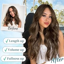 KooKaStyle Clip in Hair Extensions 4PCS Long Wavy Medium Brown Thick Hairpieces for Women Weft Natural Synthetic 20 Inch Daily Use