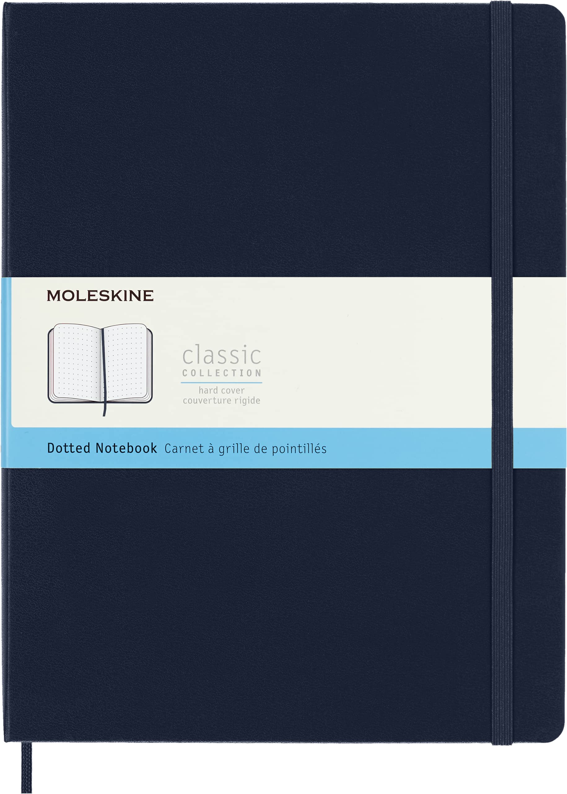 Moleskine Classic Dotted Paper Notebook, Hard Cover and Elastic Closure Journal, Color Sapphire Blue, Size Extra Large 19 x 25 cm, 192 Pages