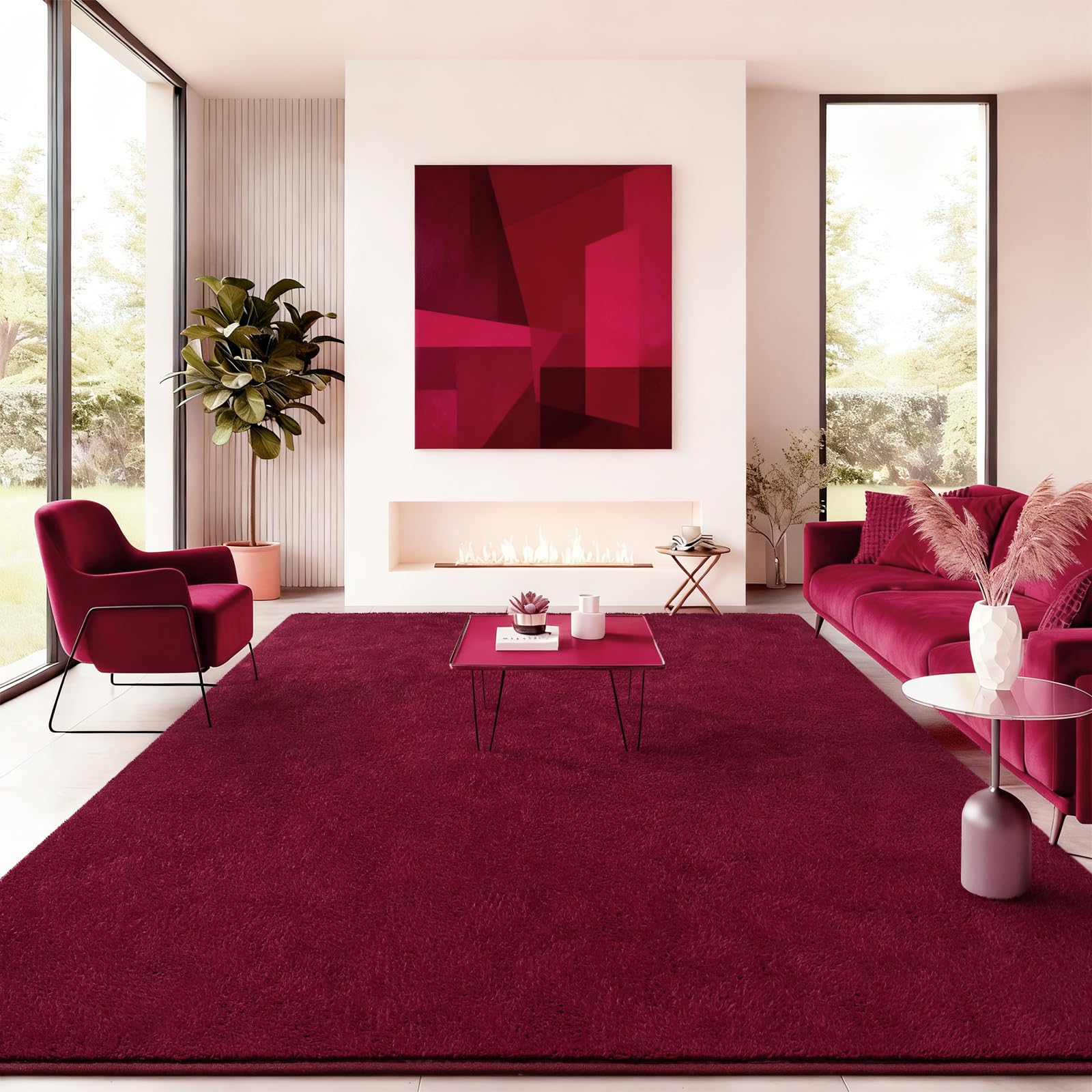 B BENRON Soft Rugs for Living Room 6x9 Wine Red, Minimalist Area Rug for Bedroom Nursery Dining Table Dorm, Large Throw Rugs for Men Boys Girls Kids