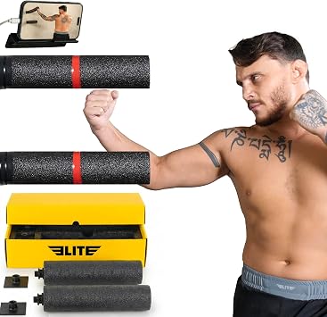 Elite Wall-Mount Punching Bag Training Bar with Phone Holder, Wall Brawl Boxing Speed Bag Reflex Trainer Equipment for Wing Chun, Kung Fu, Self Defense, MMA, Fitness, Uppercuts, Hooks, Jabs, Sparring