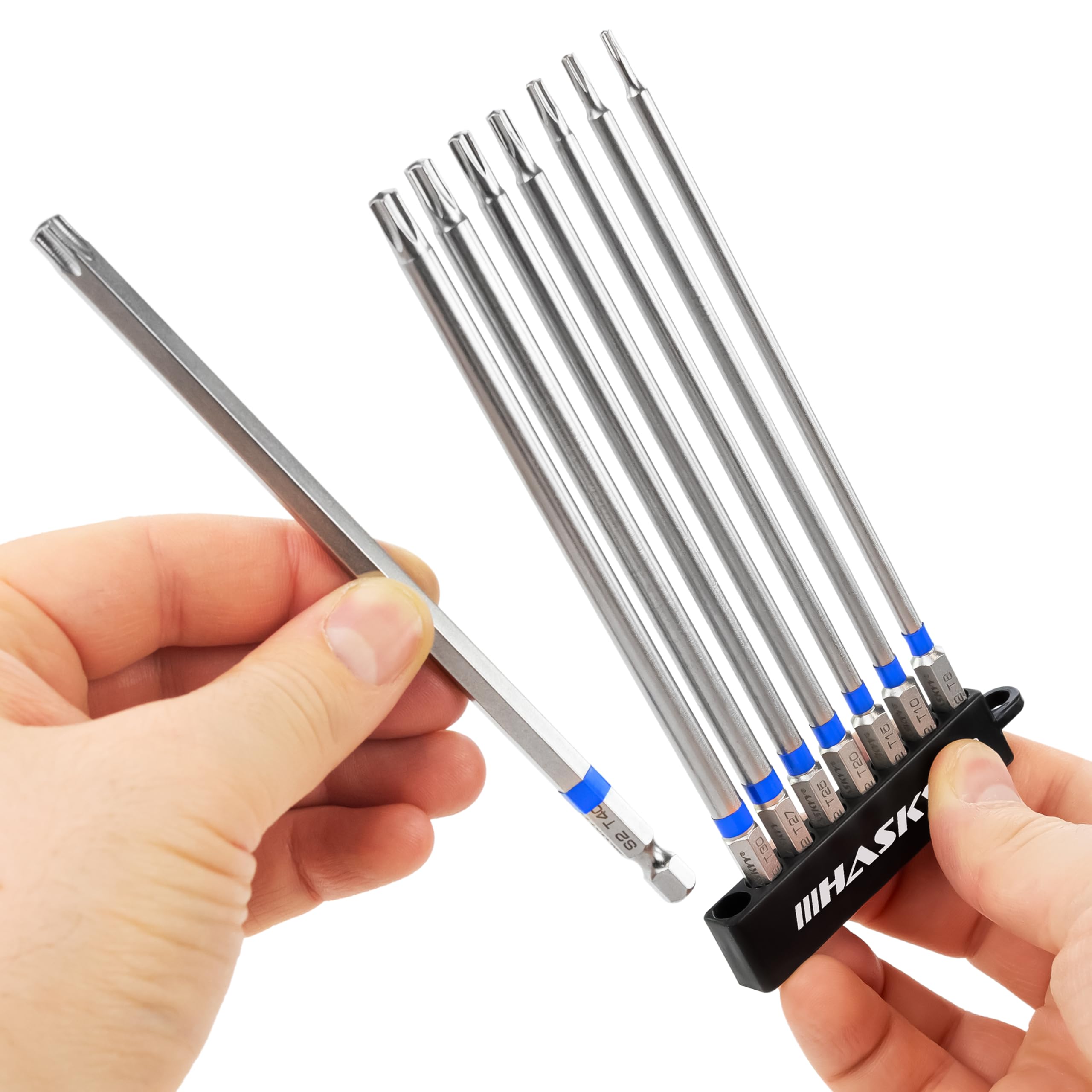 HASKYY Set Inserti Torx 150 mm 8 Inserti Torx Lunghi Magnetici in Acciaio S2, T8-T40, Attacco Esagonale 1/4", per Avvitatore, Trapano, Auto, Moto e Bicicletta