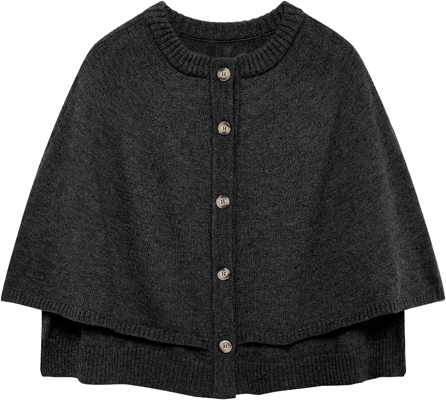 HOULENGS Women's Round Neck Shawl Cardigan Sweater Casual Button Down Cropped Knit Cape Coat Fall Trendy Sweater Jacket